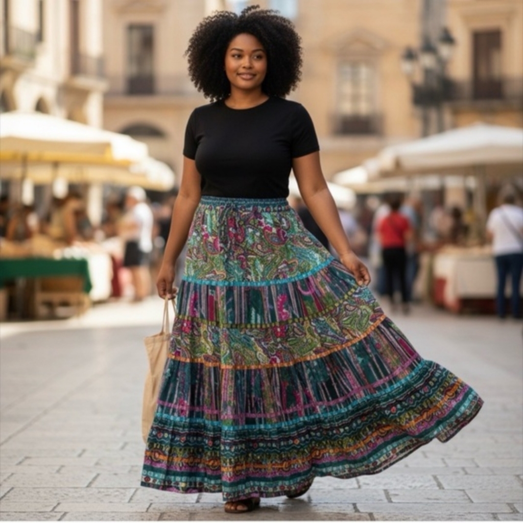 Travelsmith Fiesta Colorful Tiered Gypsy Boho Maxi Skirt Size Pxl